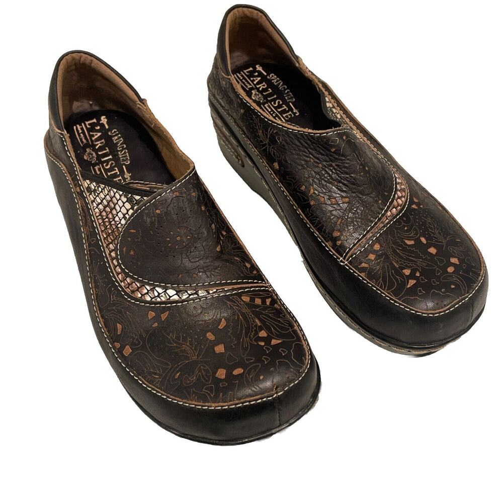 Spring Step LArtiste Shoes Womens 36 5 Brankla Clogs Black Leather Wedge Comfort